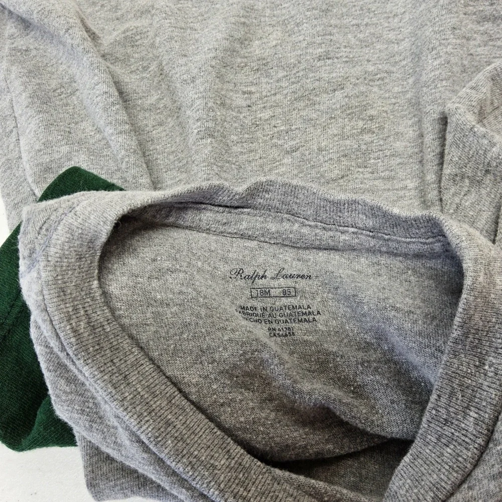 Ralph Lauren Polo Bear T-Shirt Kids 18M Gray Colorblock Short Sleeve Graphic Tee